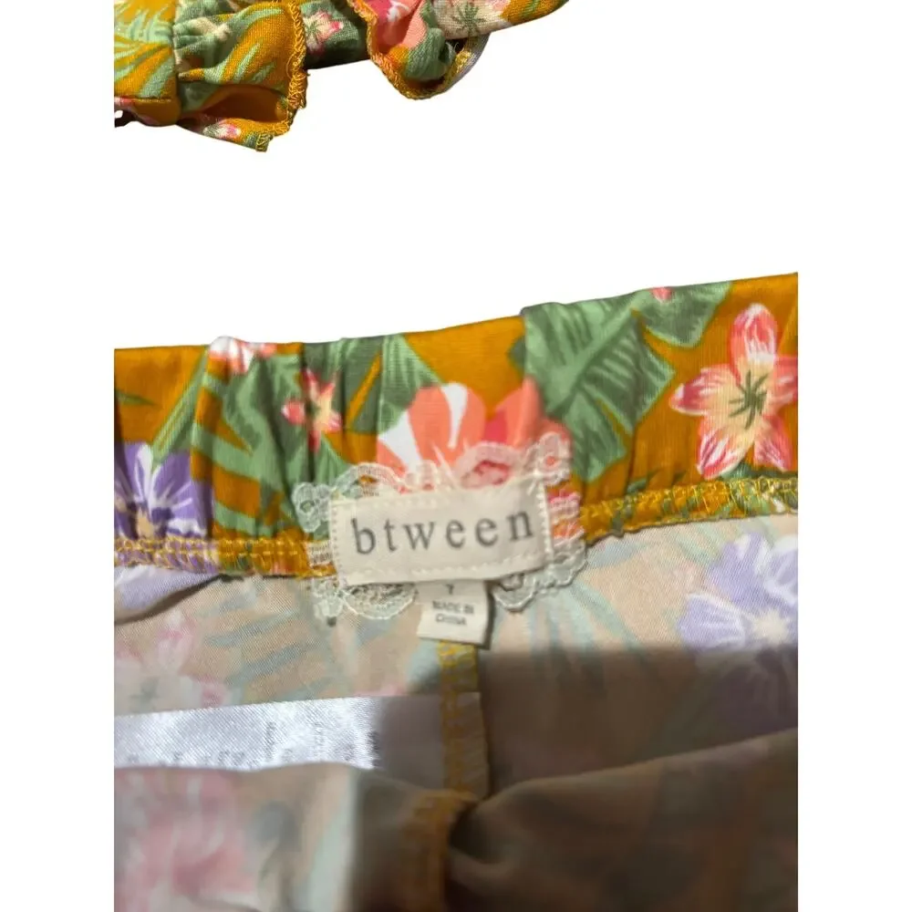 Btween 7 shorts tank set in mustard floral with scrunchie nwt soft & stretchy - Picture 6 of 8